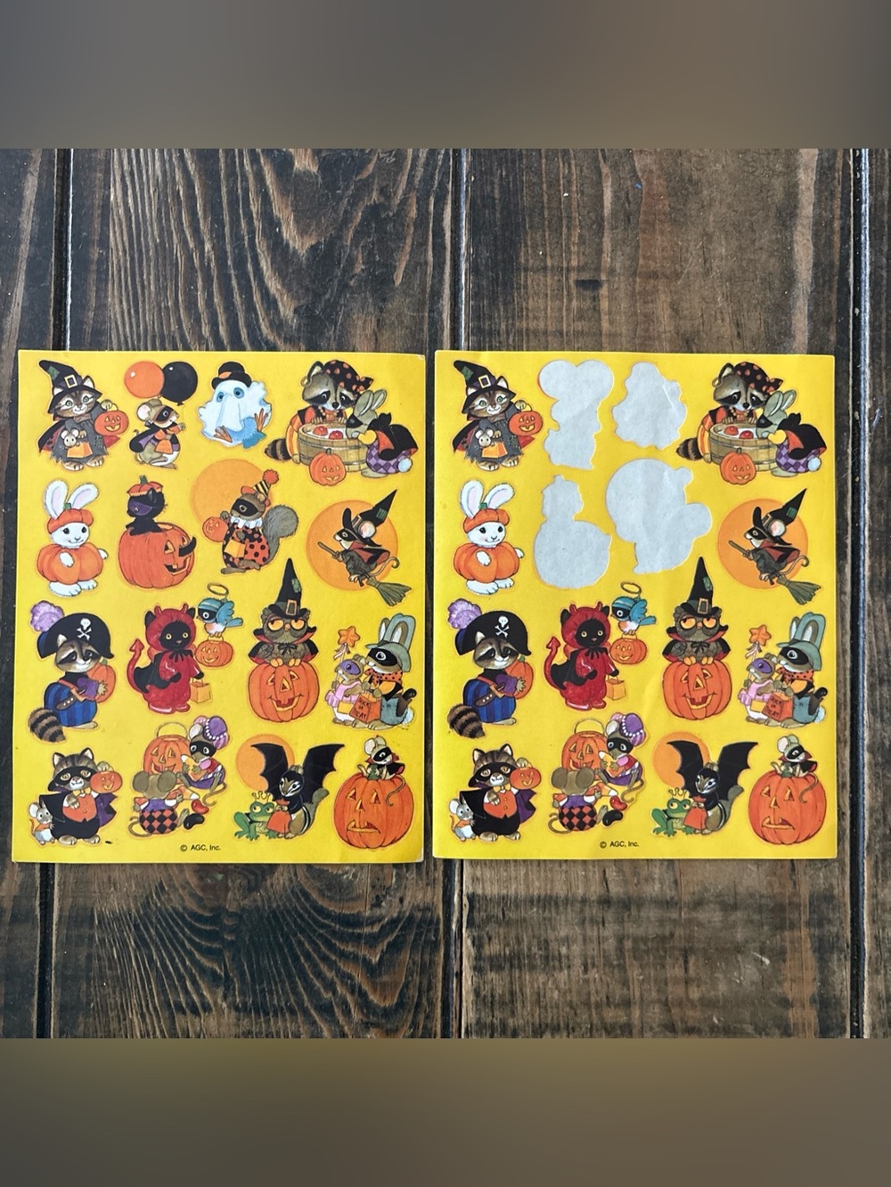 Vintage Halloween Sticker Sheets Cute Cats Pumpkins Costumes Racoons